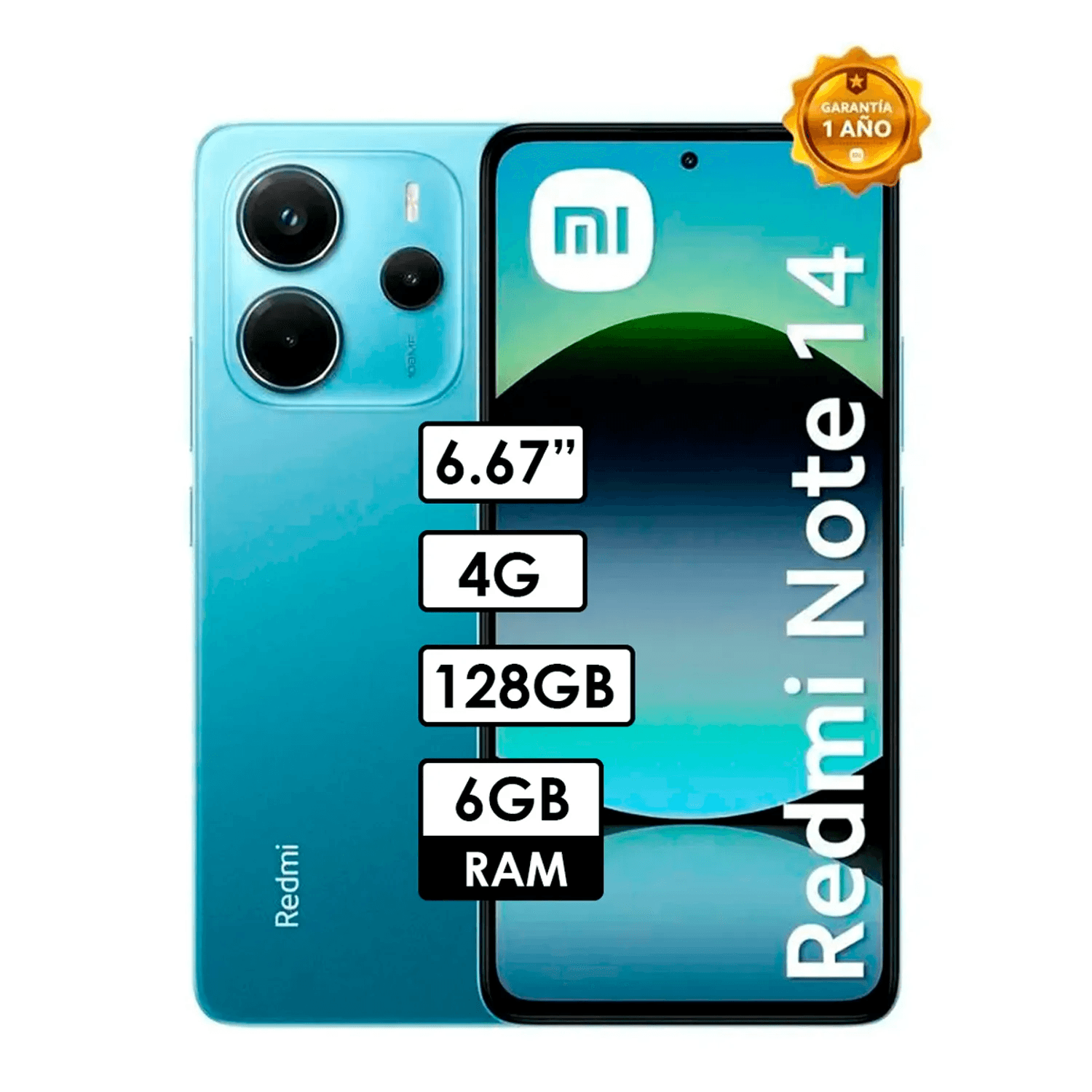 Imagen 2 del producto Celular Xiaomi Redmi Note 14 128GB, 6GB, cámara trasera 108MP y frontal 20MP, 6.67"", azul