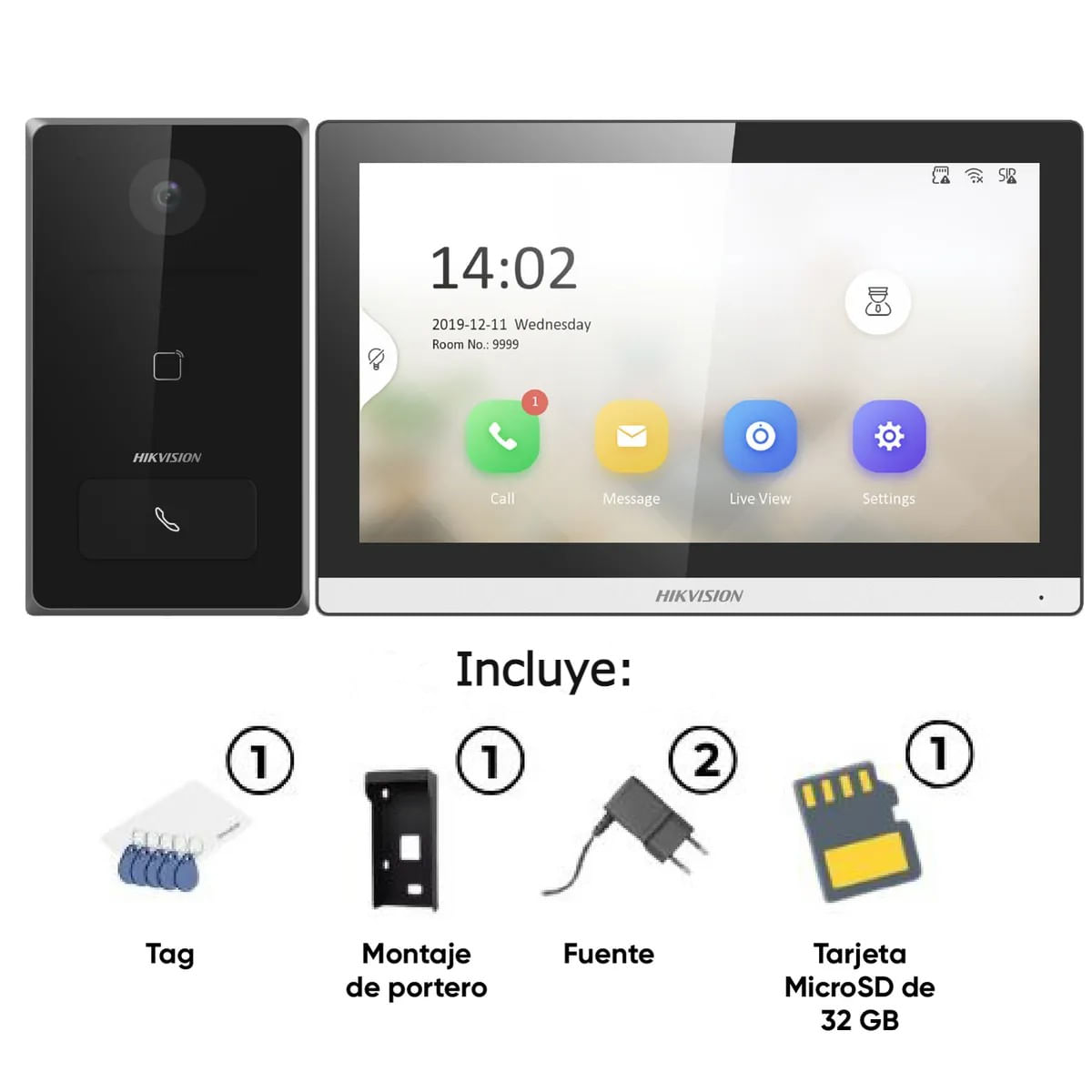 Imagen 2 del producto Kit videoportero Hikvision con monitor de 7"", control remoto Hik-Connect, PoE y MicroSD 32GB incluida, negro