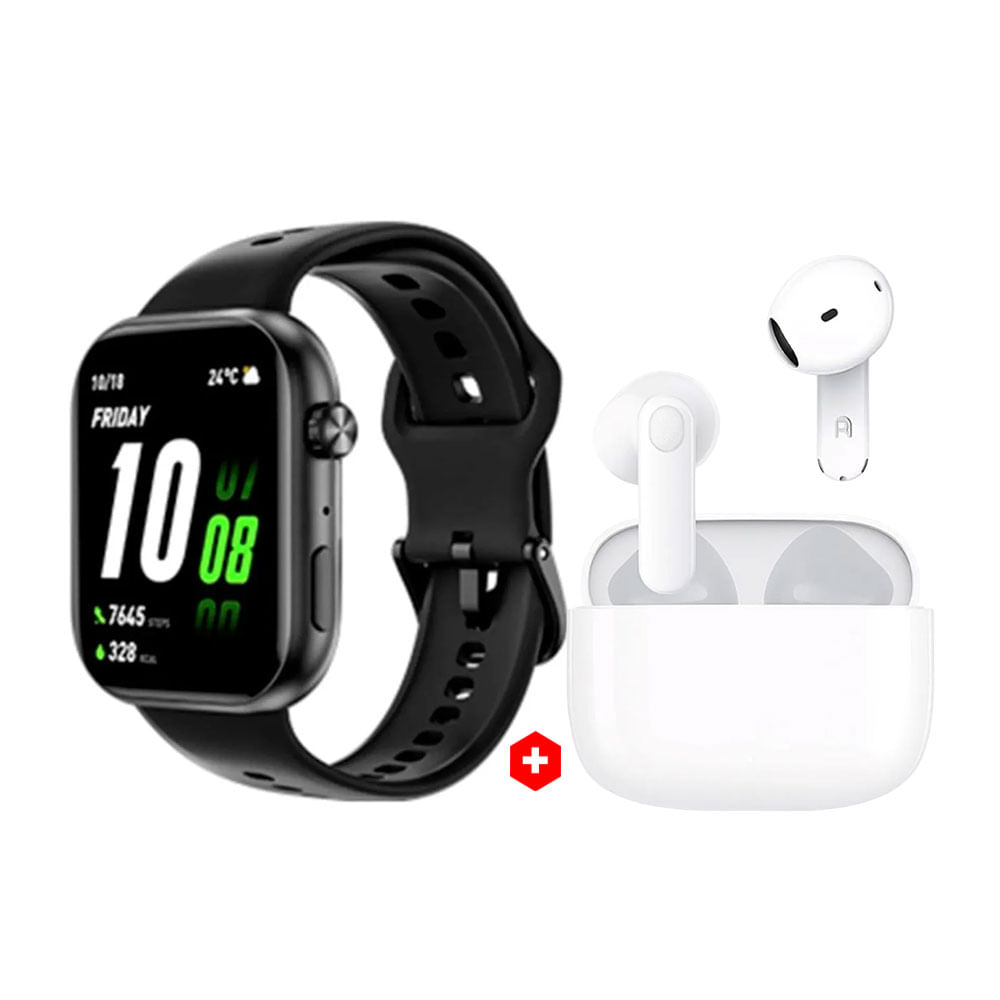 Combo Honor: Smartwatch Choice Watch 2i 1.85'', IP68, hasta 14 días, negro + Audífonos bluetooth TWS Choice x7E Active, IP54, hasta 38 horas, blanco