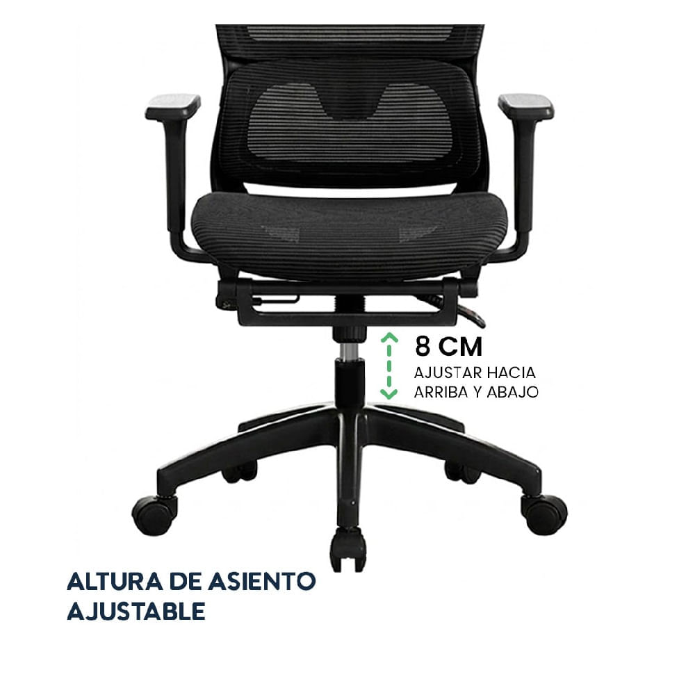 Imagen 2 del producto Silla de oficina ergonómica Evox Advance E8-BR, cabecera y reposabrazos 3D, soporte lumbar y reposapiés, negro