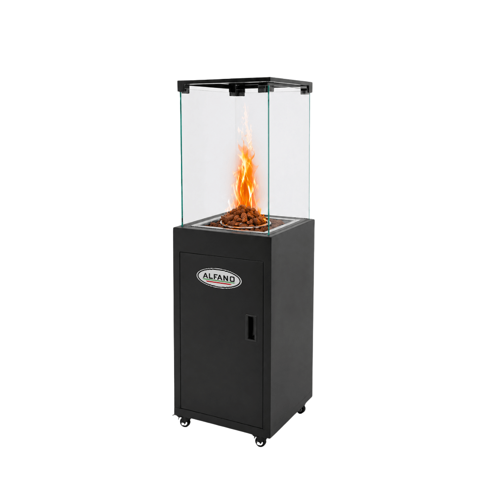 Imagen 2 del producto Estufa de terraza Alfano a gas, piedras volcánicas decorativas, hasta 13000 watts, negro