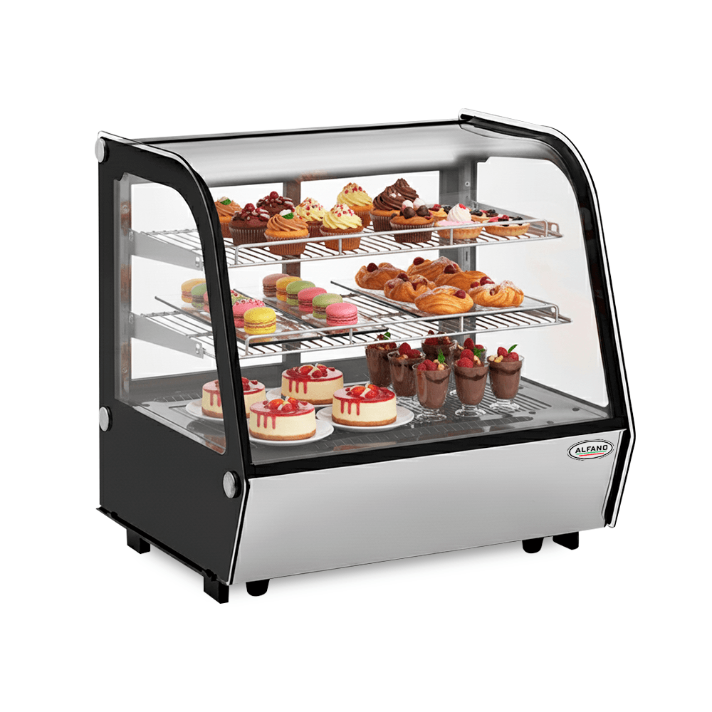 Imagen 2 del producto Vitrina exhibidora refrigerada Alfano CTD-140, 140 litros, 0° a 12°C, 2 divisiones, vidrio curvo, negro