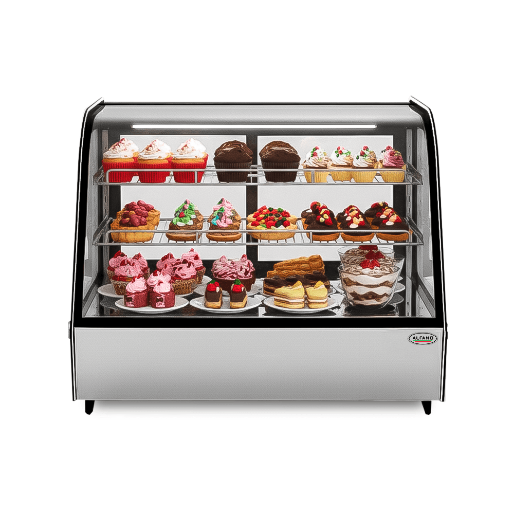 Imagen 1 del producto Vitrina exhibidora refrigerada Alfano CTD-180, 180 litros, 0° a 12°C, vidrio curvo, negro