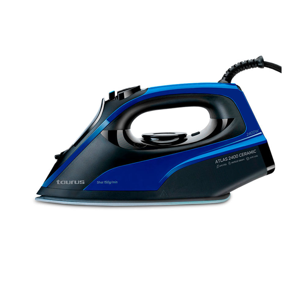 Imagen 1 del producto Plancha a vapor Taurus Atlas 2400, 2400W, suela cerámica, vapor vertical, sistema antical, negro azul