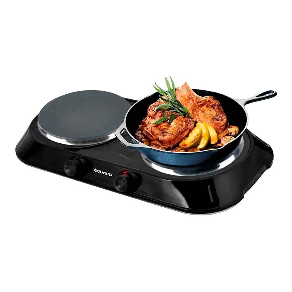 Imagen 2 del producto Cocina eléctrica Taurus Fenix Duo, 2 hornillas, 1000W por plato, control de temperatura, negro