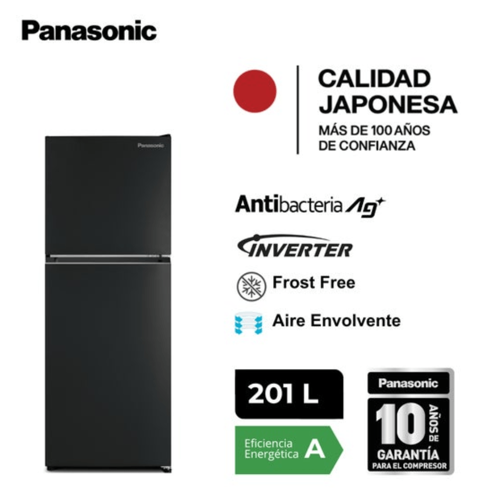 Imagen 2 del producto Refrigeradora Panasonic NR-BT30PV1BD, Top Freezer, 201 litros, No Frost, luz LED, negro