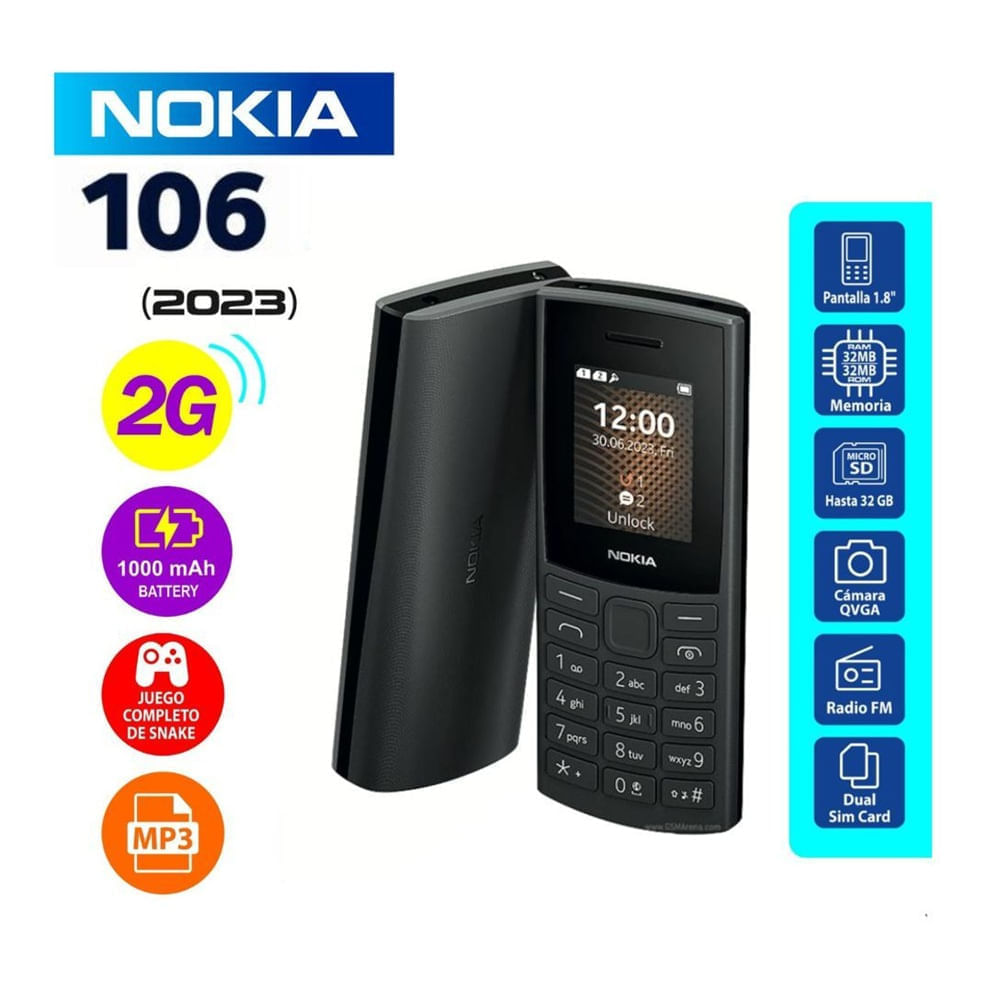 Imagen 2 del producto Nokia 106 (2023) 4MB, 4MB RAM, cámara principal QVGA, 1.8"", negro