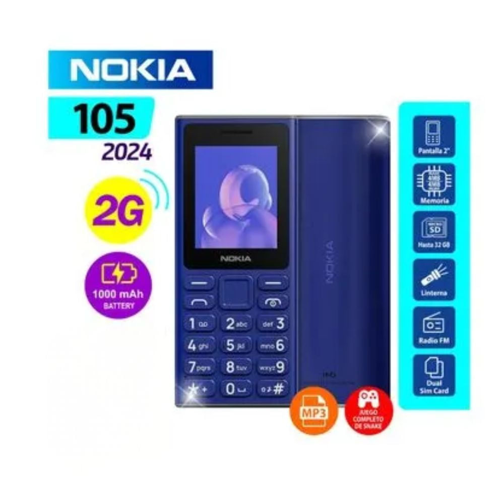 Imagen 2 del producto Nokia 105 (2024) 4MB, 4MB RAM,1.8"", azul