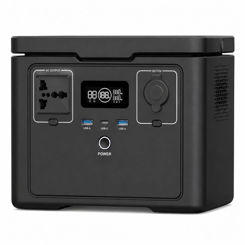 Estación de energía portátil ECO 600W, batería LiFePO4, pantalla LCD, 5 salidas, negro