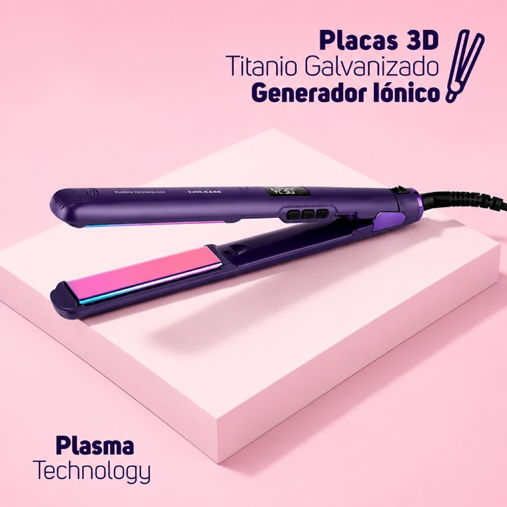 Imagen 2 del producto Alisadora Taurus Plasma Slim Titanium, 45W, 210C, 7 niveles, placas de titanio, morado