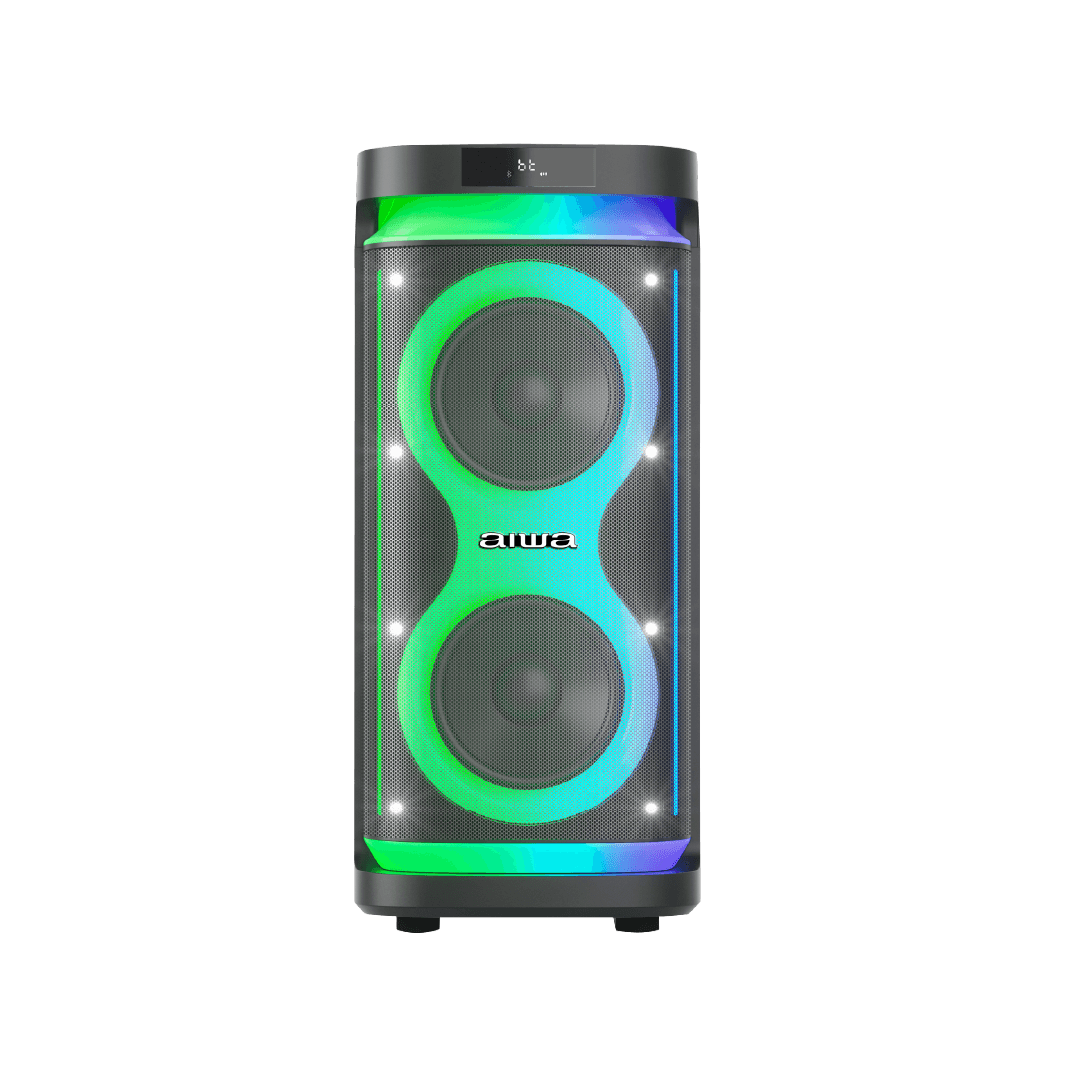Imagen 1 del producto Parlante de torre Aiwa bluetooth 80W RMS TWS, luces LED, batería recargable, negro