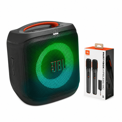 Pack Parlante JBL PartyBox Encore Essential 2 con 2 micrófonos inalámbricos, negro