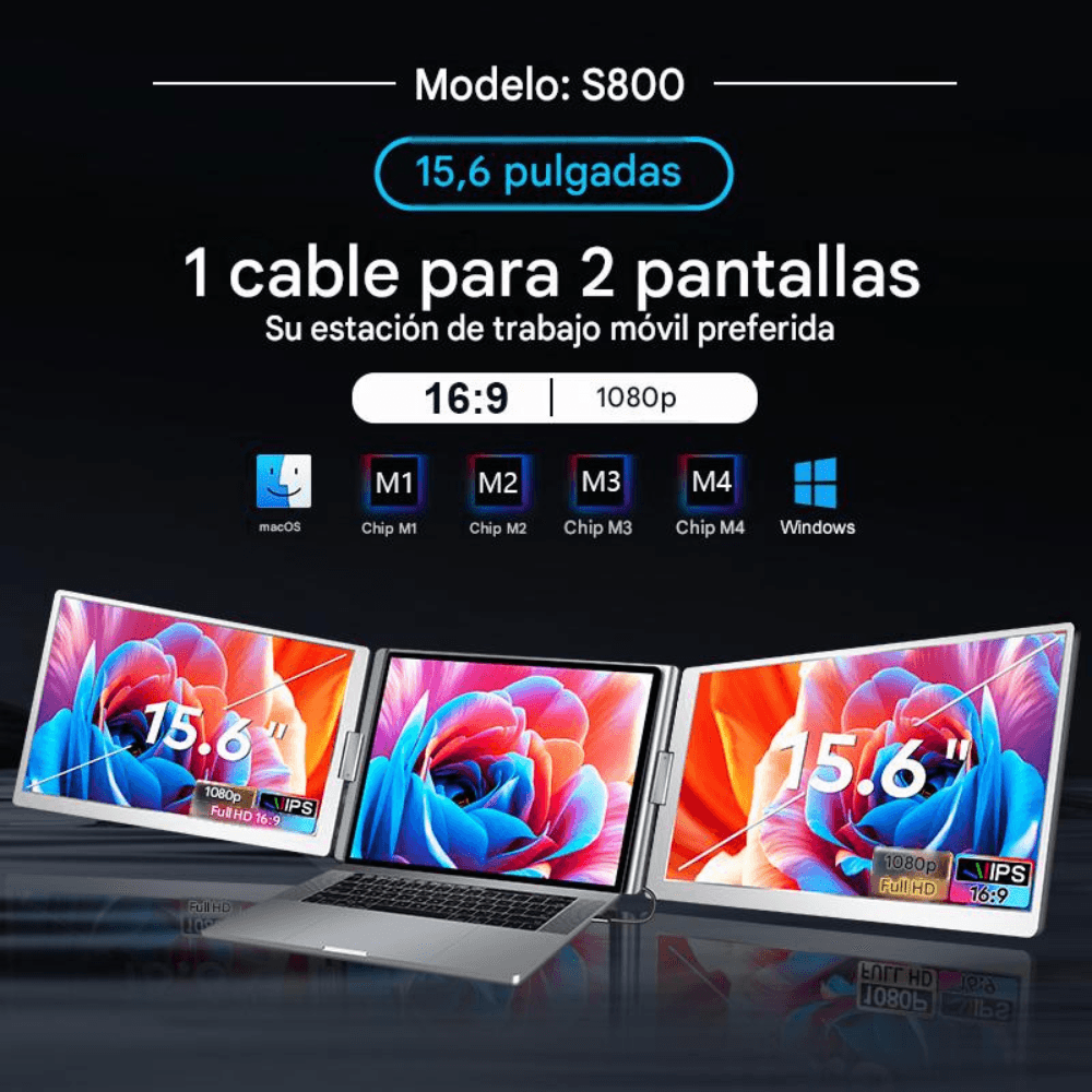 Imagen 2 del producto Monitor extensor de pantalla portátil FOPO S800 15.6"" IPS, FHD, 60Hz, 14ms, plateado