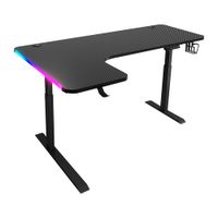 Escritorio eléctrico gamer Evox Y103 tipo L, 100 x 160 cm, LED RGB, altura regulable, negro