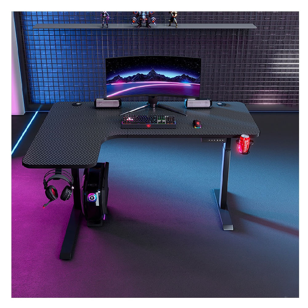 Imagen 2 del producto Escritorio eléctrico gamer Evox Y103 tipo L, 100 x 160 cm, LED RGB, altura regulable, negro