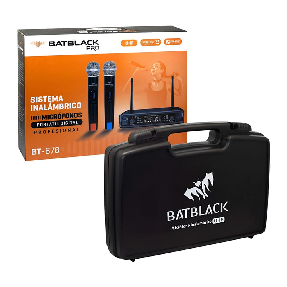 Imagen 2 del producto Reacondicionado: Micrófono inalámbrico Batblack BT-678 UHF VAR, receptor base, x2 micrófonos