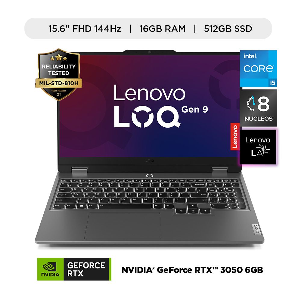 Imagen 2 del producto Laptop Lenovo LOQ 15IAX9, Core i5-12450HX, 16GB RAM, 512GB SSD, RTX 3050 6GB, 15.6 FHD, gris
