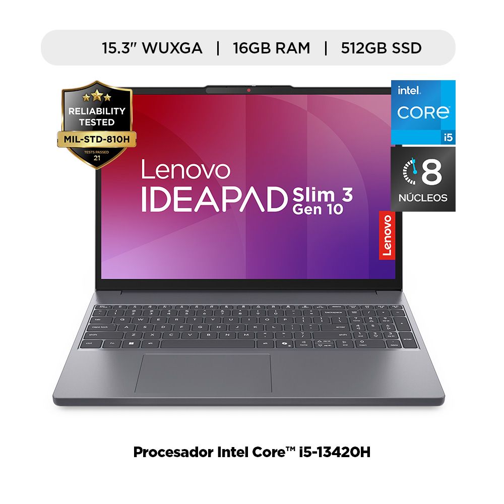Imagen 2 del producto Laptop Lenovo IdeaPad Slim 3, Core i5-13420H, 16GB RAM, 512GB SSD, 15.3 FHD, Windows 11, gris
