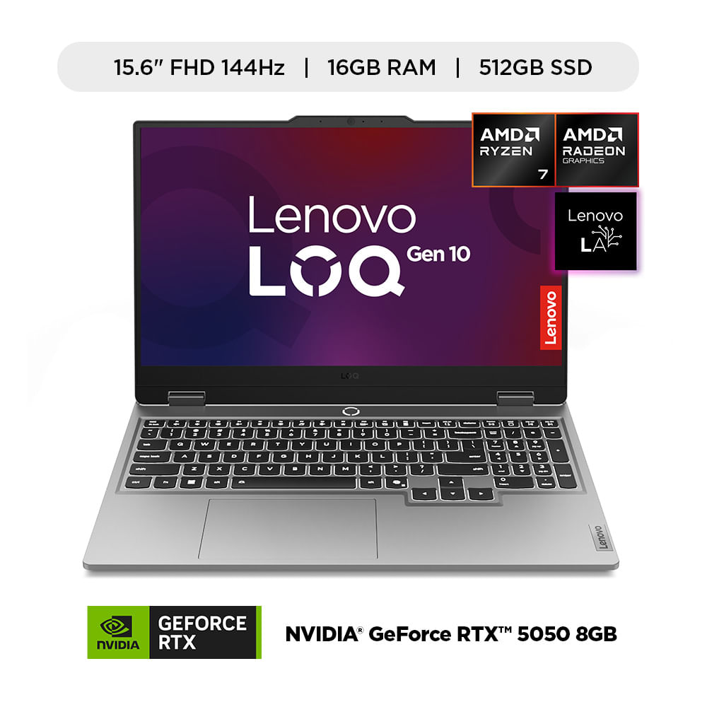 Imagen 2 del producto Laptop Lenovo LOQ 15AHP10, 15.6"", AMD Ryzen 7, 512GB SSD, 16GB RAM, Win 11 Home, luna grey