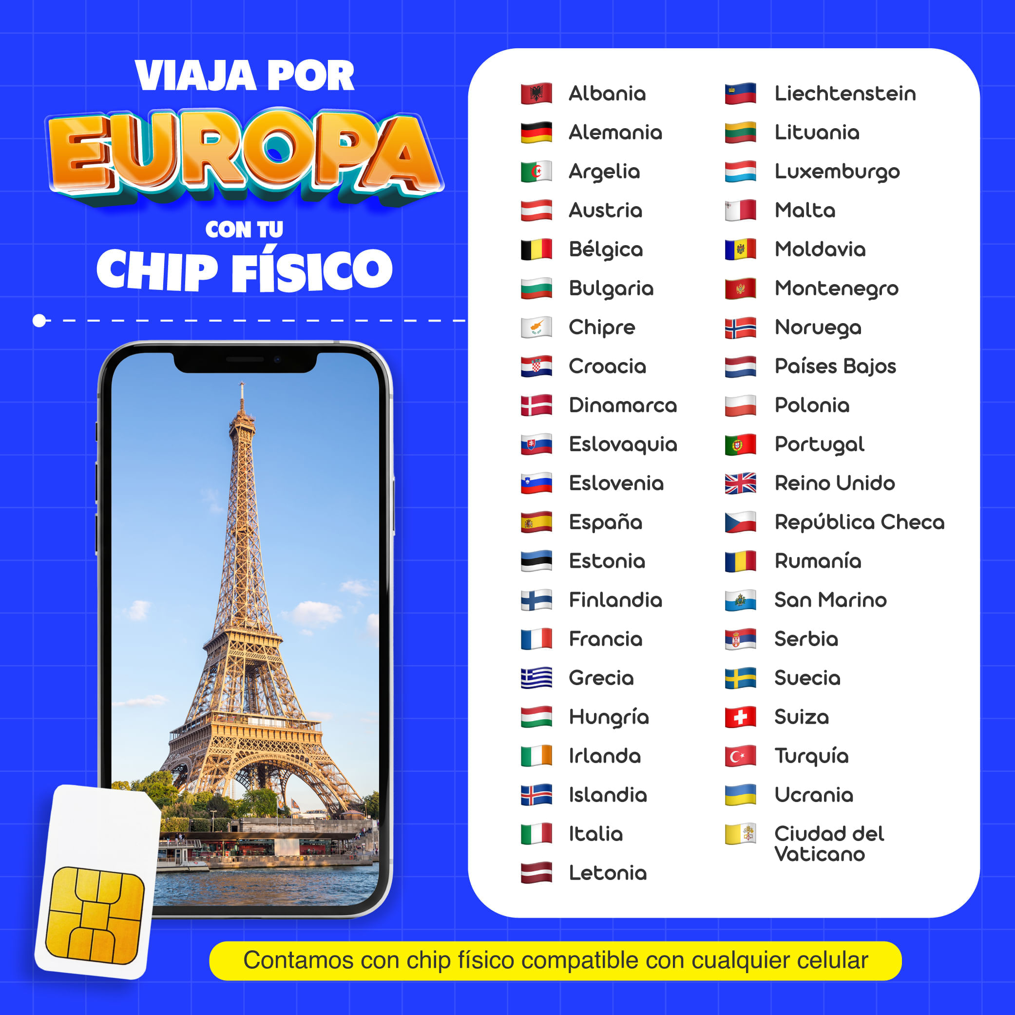 Imagen 2 del producto Chip físico MIFI Europa 41 países, 10GB, 14 días, solo datos, SIM para celular liberado, ideal para viajes