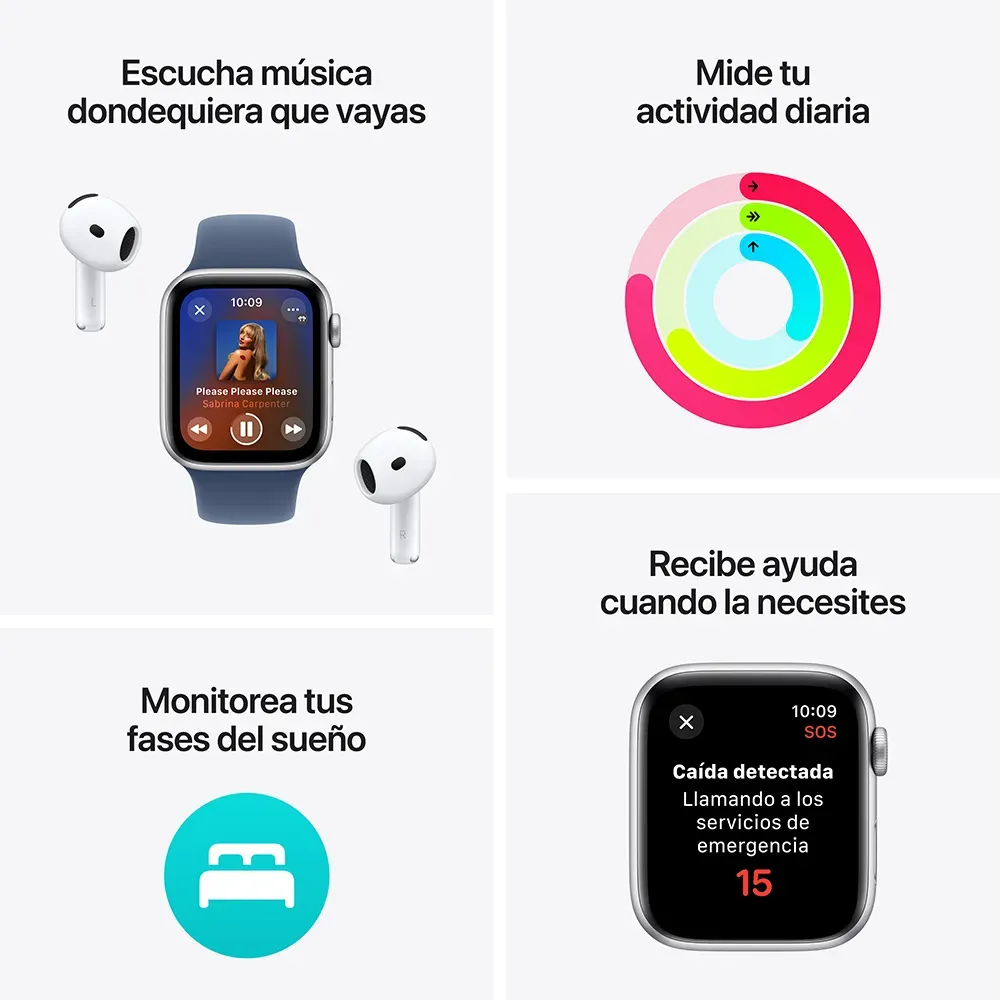 Imagen 2 del producto Reacondicionado: Apple Watch SE 40mm, GPS, resistencia al agua 50m, batería hasta 18 horas, Talla M/L, memoria 32GB, Sport Band, Starlight