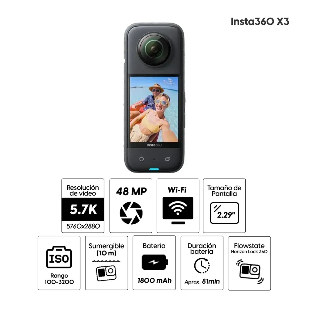 Imagen 2 del producto Reacondicionado: Cámara de acción Insta360 X3, 72MP,  captura de video 360 5.7K, 360°, negro