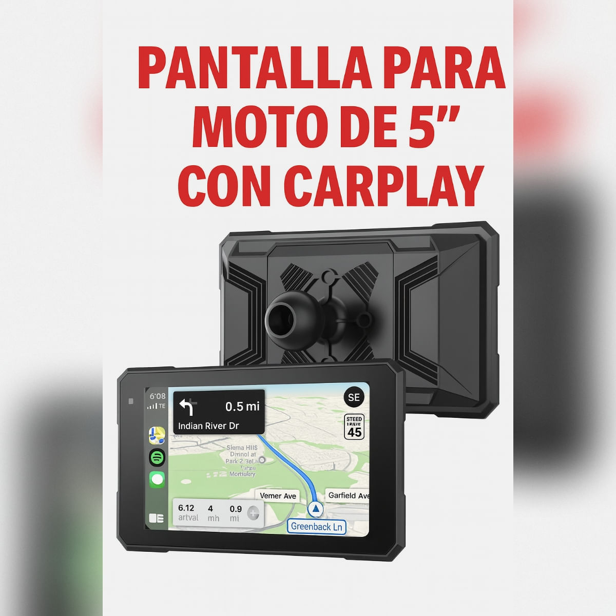 Imagen 2 del producto Pantalla para moto LAESD Q5S 5 pulgadas, CarPlay y Android Auto inalámbrico, LCD táctil, WiFi, IPX7, negro