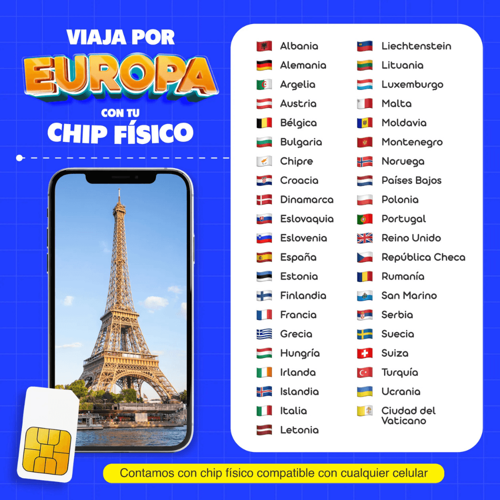 Imagen 2 del producto Chip físico MIFI Europa 41 países, 15GB, 30 días, solo datos, SIM Mini/Micro/Nano, para celular liberado