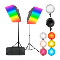 Kit de Iluminación Softbox RGB, cabezales de luz LED RGB, softboxes, parantes y control remoto