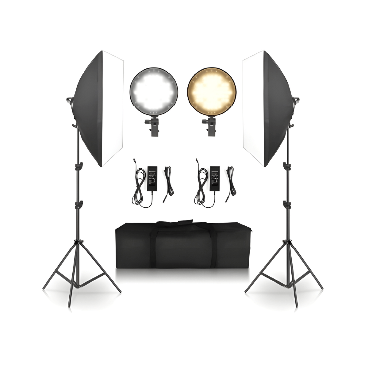 Imagen 1 del producto Kit de Softbox + Luz Continua Doble Bicolor Genérico, parantes y telas difusoras