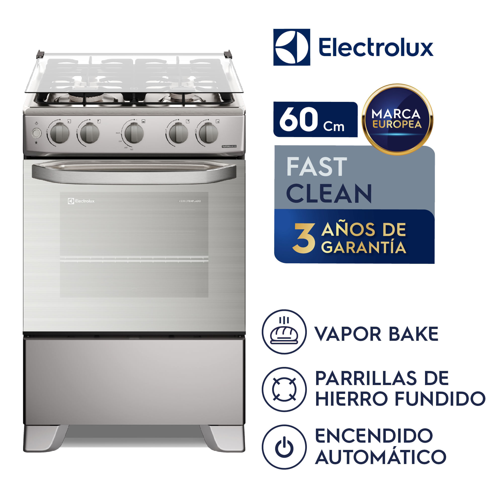 Imagen 2 del producto Cocina Electrolux FE4GMR, 4 quemadores, VaporBake, acero inoxidable, silver