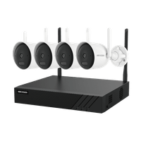 Kit Hikvision NK844WBH, NVR 8 canales, 4 cámaras bullet 4MP, EasyLink Wi-Fi 6, blanco