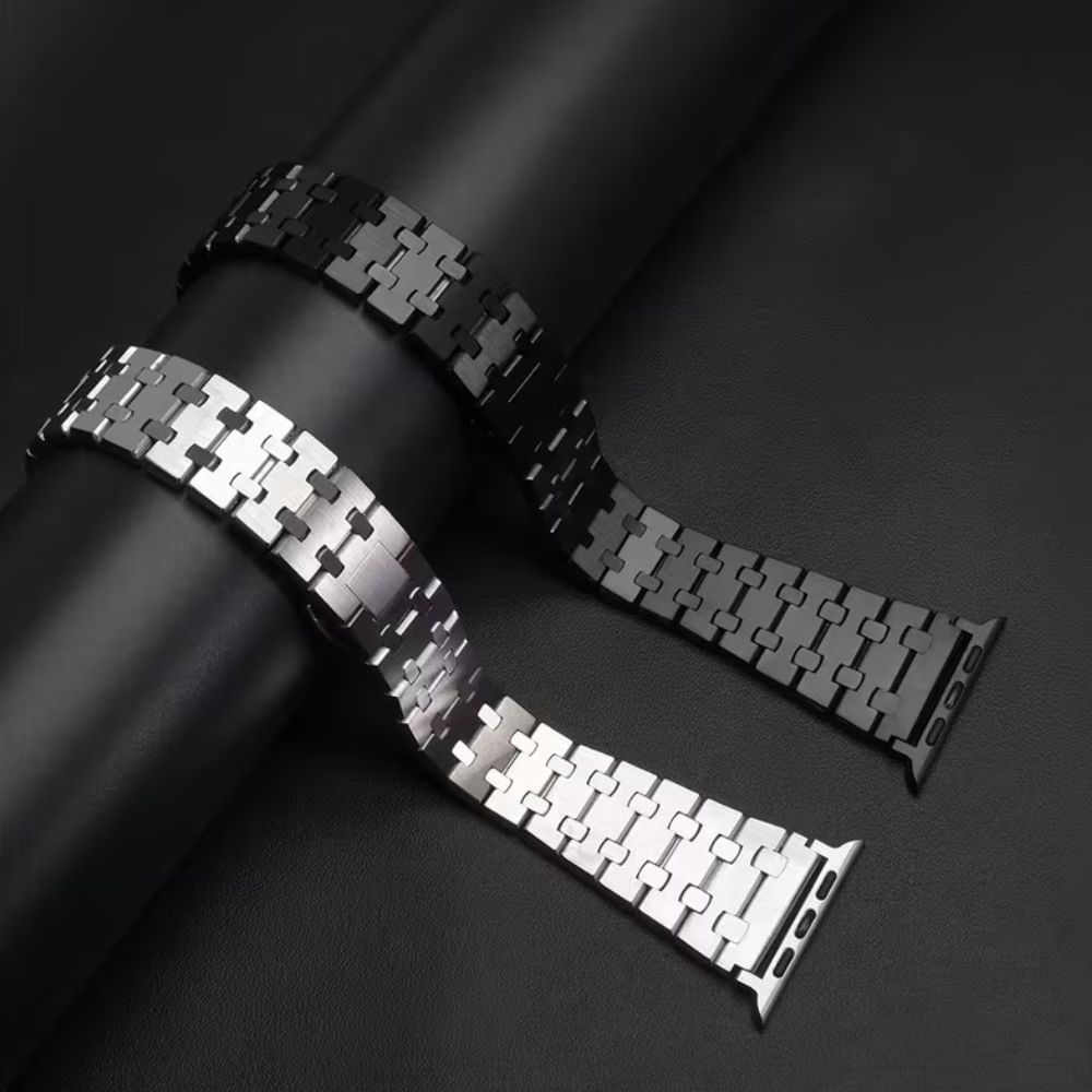 Imagen 2 del producto Correa URVOI Cuadros para Apple Watch 42mm, acero inoxidable, cierre mariposa, ajustable, negro
