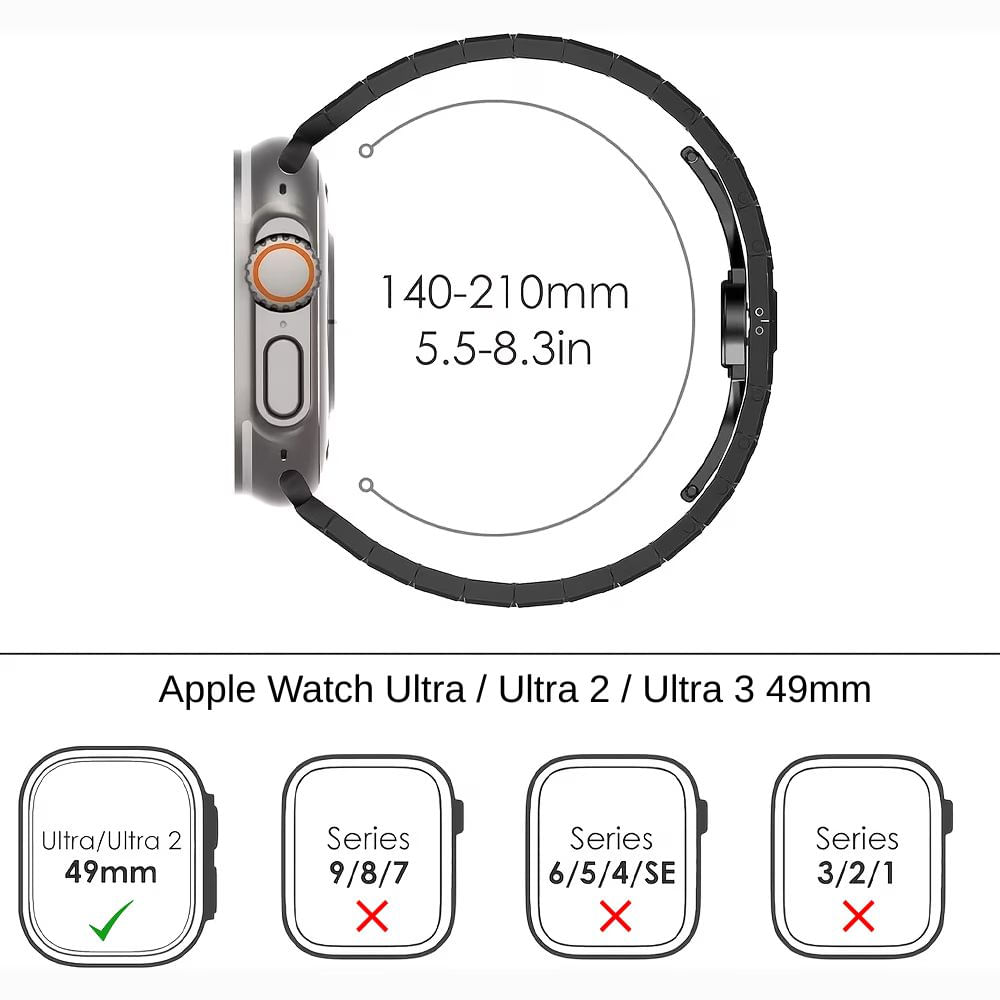 Imagen 2 del producto Correa URVOI Cuadros para Apple Watch Ultra 49mm, acero inoxidable, cierre mariposa, ajustable, negro