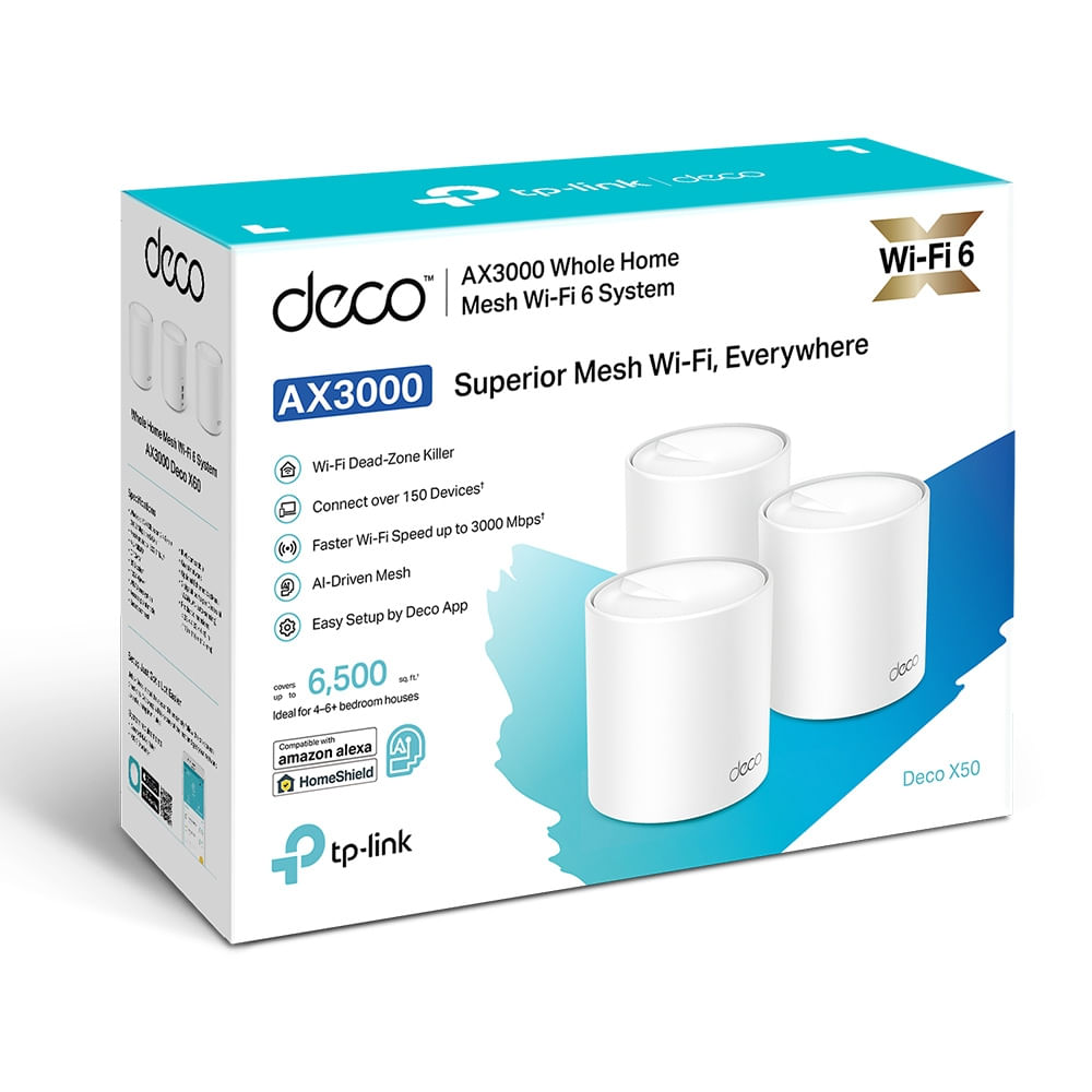 Imagen 2 del producto Sistema Wi-fi Mesh TP-Link Deco X50 (3-pack), AX3000 Mbps, doble banda 2.4/5 GHz, 3 puertos Gigabit por unidad