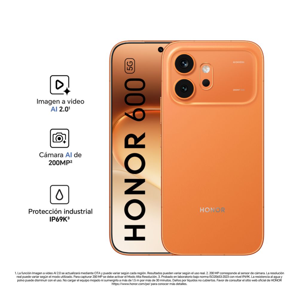 Imagen 2 del producto Celular Honor 600, 512GB, 8GB RAM, cámara trasera 200MP y frontal 50MP, 6.57"", naranja
