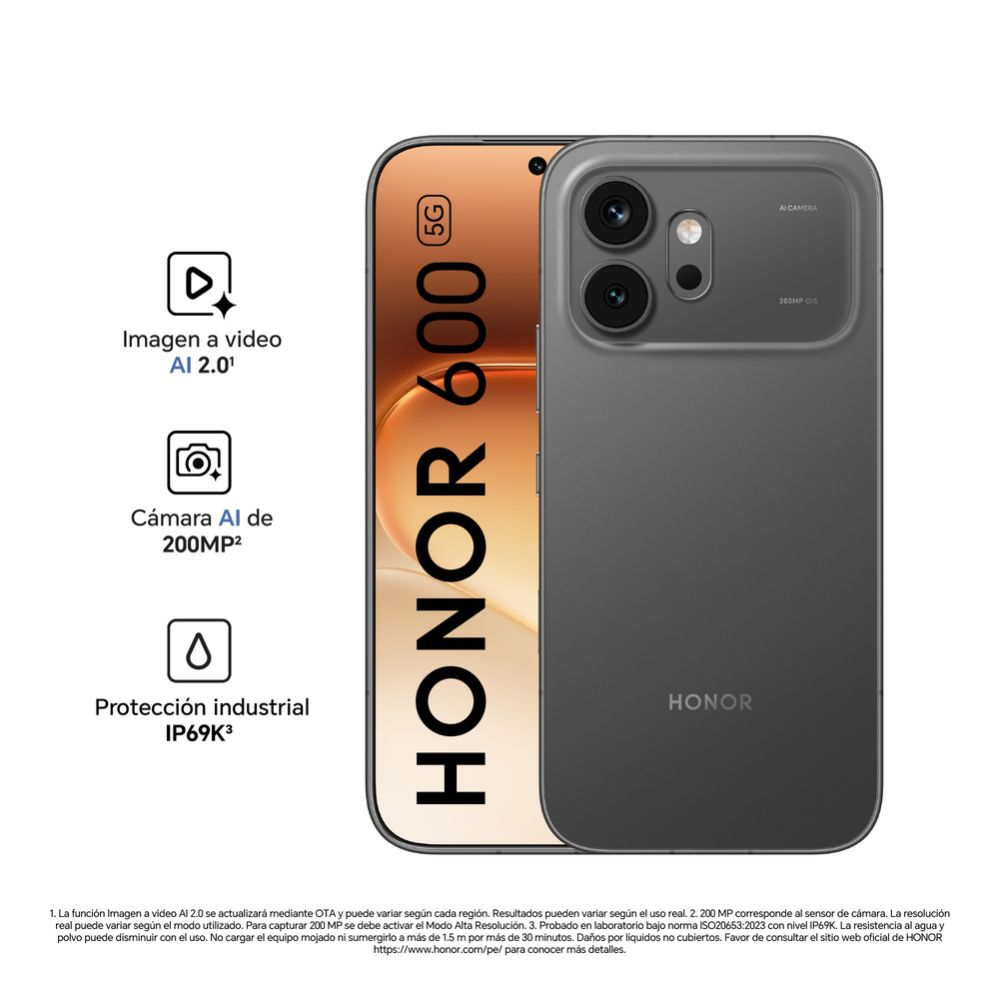 Imagen 2 del producto Celular Honor 600 512GB, 8GB RAM, cámara trasera 200MP y frontal 50MP, 6.57"", negro
