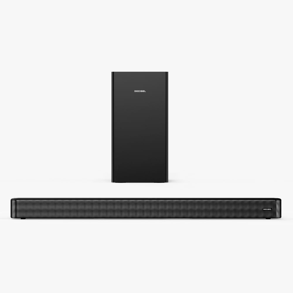 Barra de sonido Decibel S59W Subwoofer inalámbrico 200W, bluetooth, audio espacial, puerto USB, HDMI, con control remoto, negro