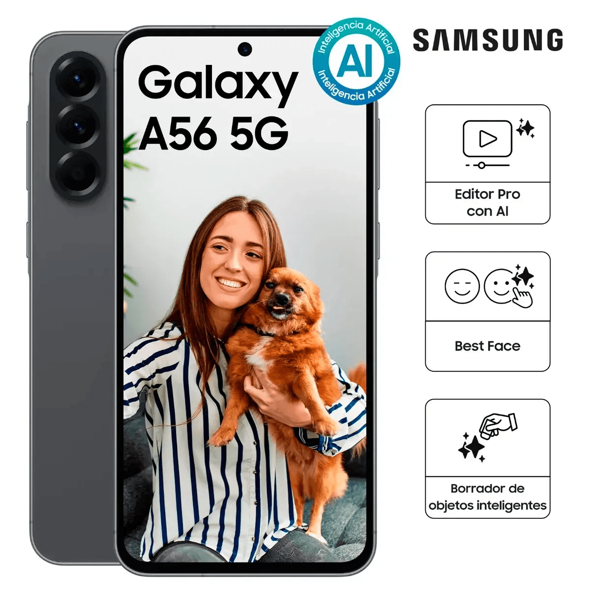 Imagen 2 del producto Celular Samsung Galaxy A56 5G, 256GB, 8GB RAM, cámara trasera 50MP y frontal 12MP, 6.7"", negro