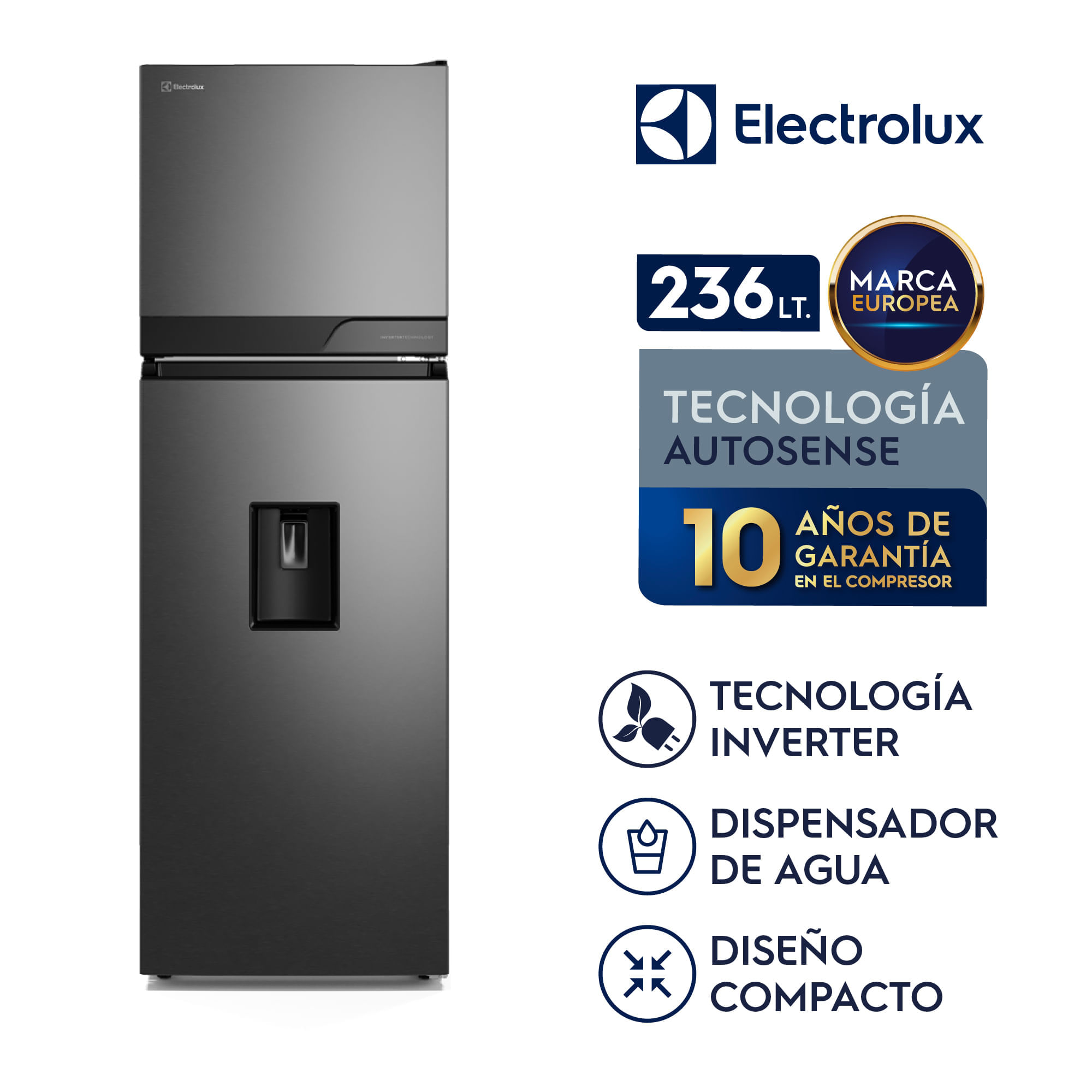 Imagen 2 del producto Refrigeradora Electrolux ERT25A2P6DC Top Freezer 236L no frost, dispensador de agua, negro