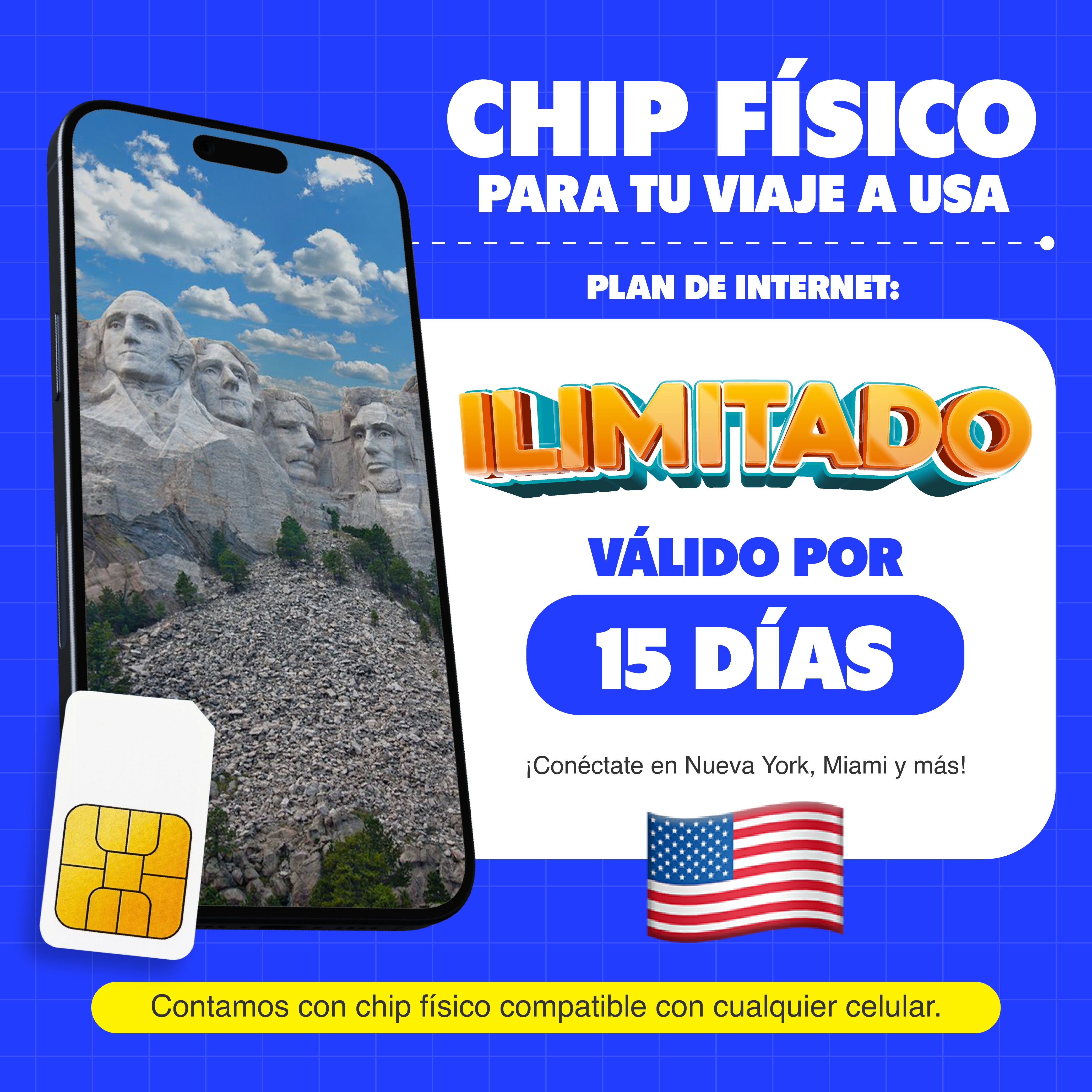 Imagen 2 del producto Chip físico MIFI USA, datos ilimitados, 15 días, solo datos, para celular liberado