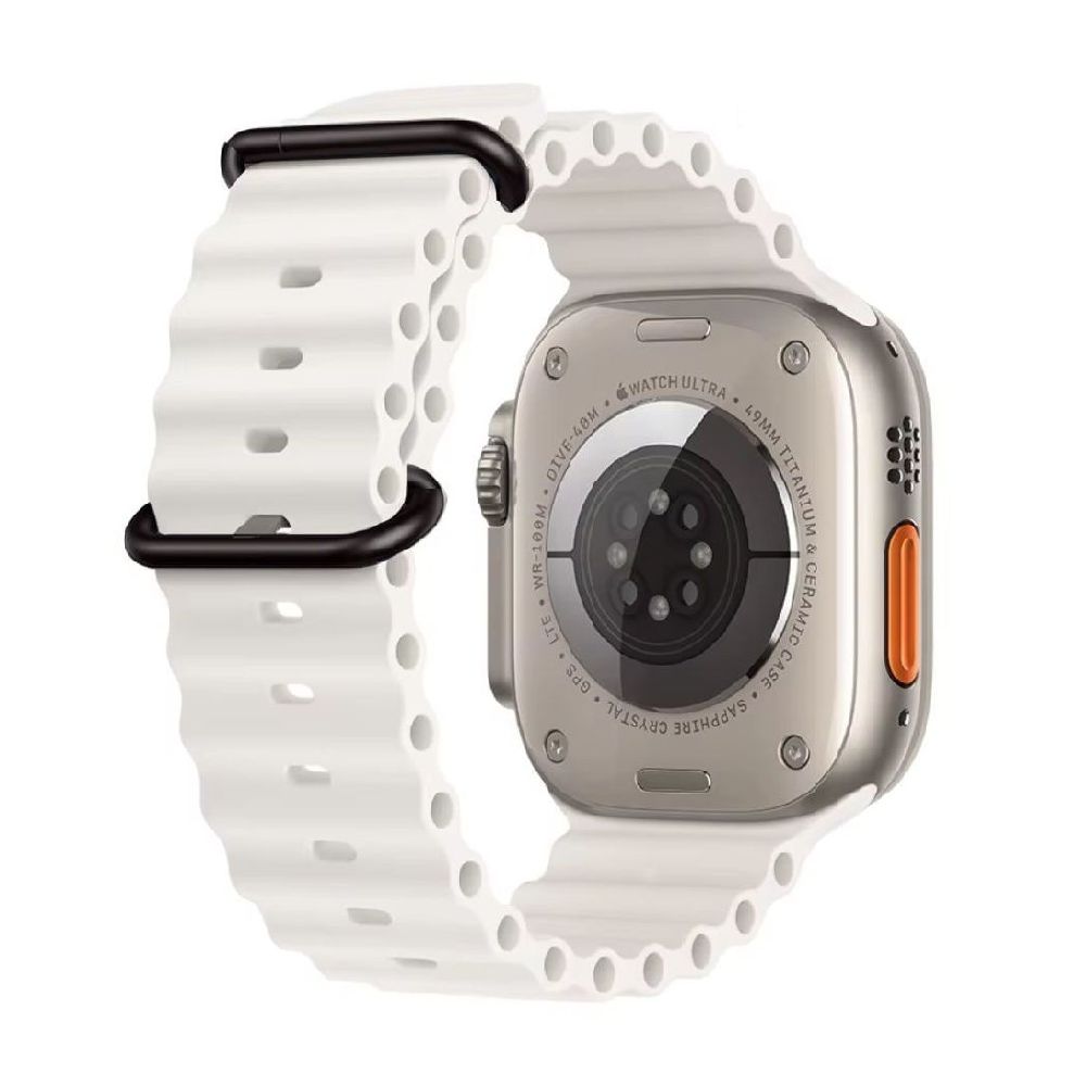 Correa Ocean Ultra OEM para Apple Watch 44/45/46/49 mm, silicona, hebilla negra ajustable, blanco