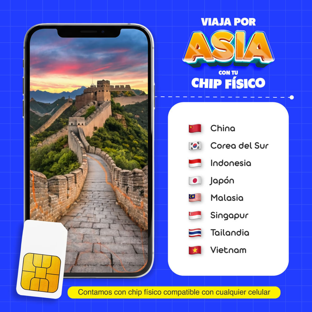 Imagen 2 del producto Chip físico MIFI Asia 8 países, datos ilimitados, 20 días, solo datos, para celular liberado