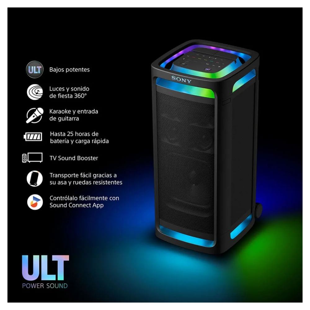 Imagen 2 del producto Parlante Bluetooth Sony ULT TOWER 9 153W, resistente a salpicaduras, hasta 25 horas de reproducción, negro