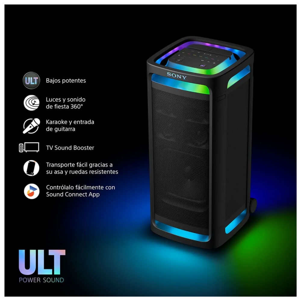 Imagen 2 del producto Parlante Bluetooth Sony ULT TOWER 9AC 153W, resistente a salpicaduras, karaoke, iluminación 360°, corriente, negro