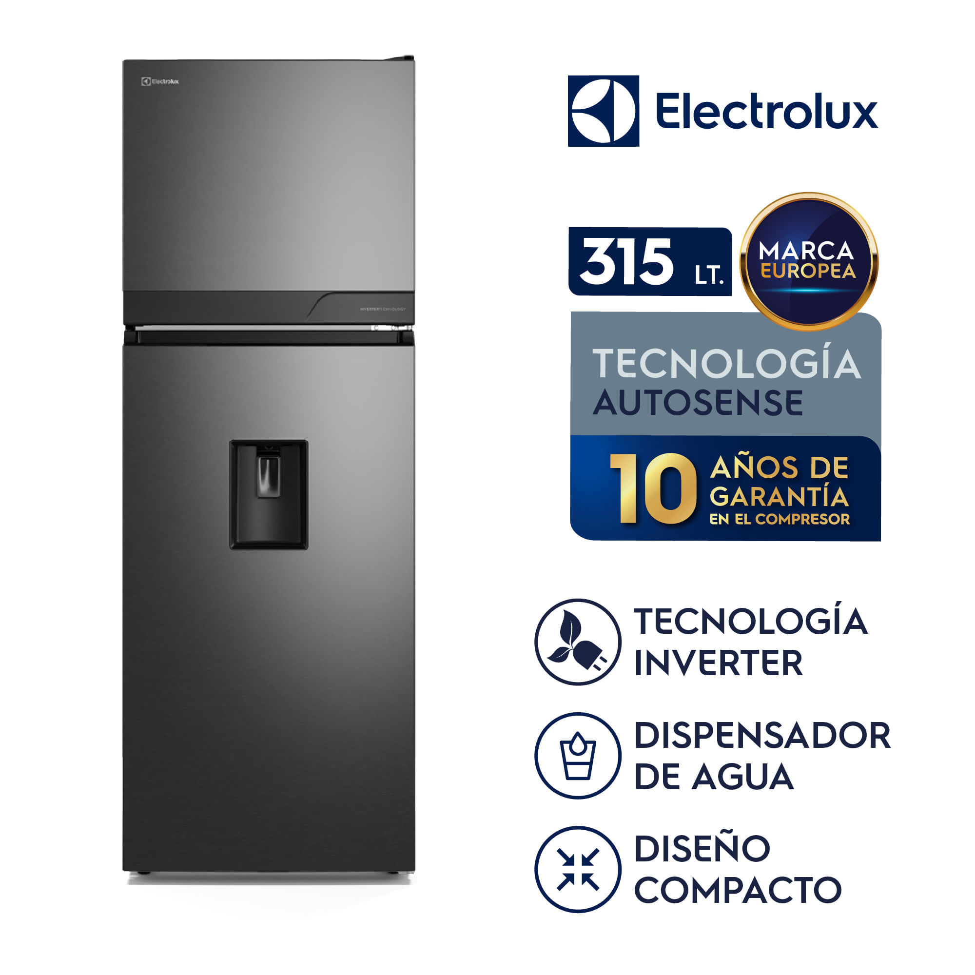 Imagen 2 del producto Refrigeradora Electrolux ERT34A2P6DC Top Freezer 315L No Frost, Inverter, dispensador de agua, negra