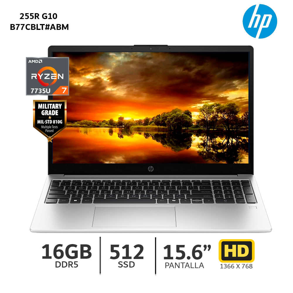 Imagen 2 del producto Laptop HP 255R G10 15.6"" AMD Ryzen 7 7735U, 512GB SSD, 16GB RAM, FreeDos - sin Sistema Operativo, plata