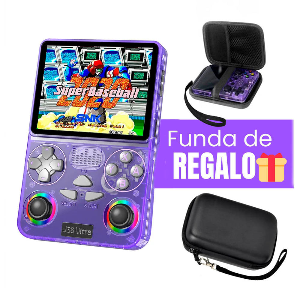 Imagen 2 del producto Consola de videojuegos portátil Retro J36 Ultra HD, morado + 20000 juegos + Funda
