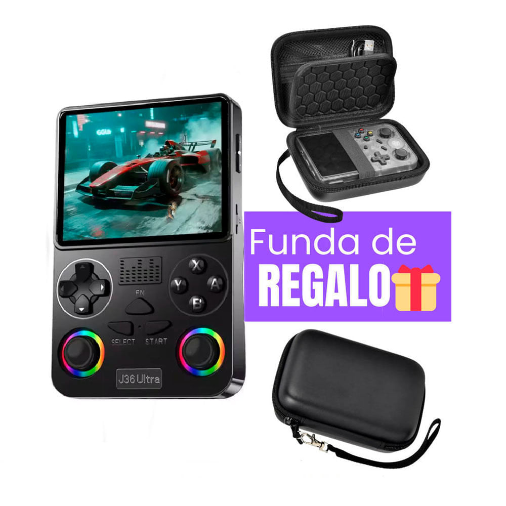 Imagen 2 del producto Consola de videojuegos portátil Retro J36 Ultra HD, negro + 20000 juegos + Funda
