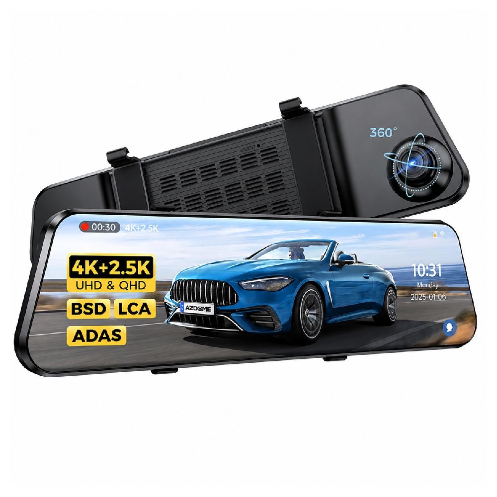 Cámara para auto Azdome PG17 Max tipo espejo 4K + 2.5K, GPS, Wi-Fi 5GHz, asistencia al conductor, MicroSD 64GB, negra